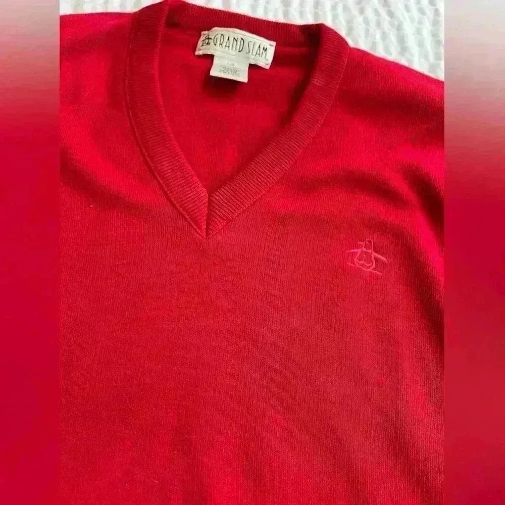Grand Slam- Men’s V- Neck Golf Sweater- Red- Large - Picture 4 of 6